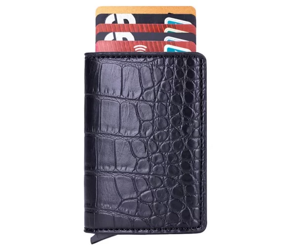 Паричник со RFID блокатор и механизам за картичките со еден клик